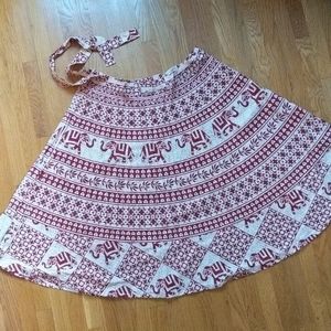 Red and cream elephant wrap skirt